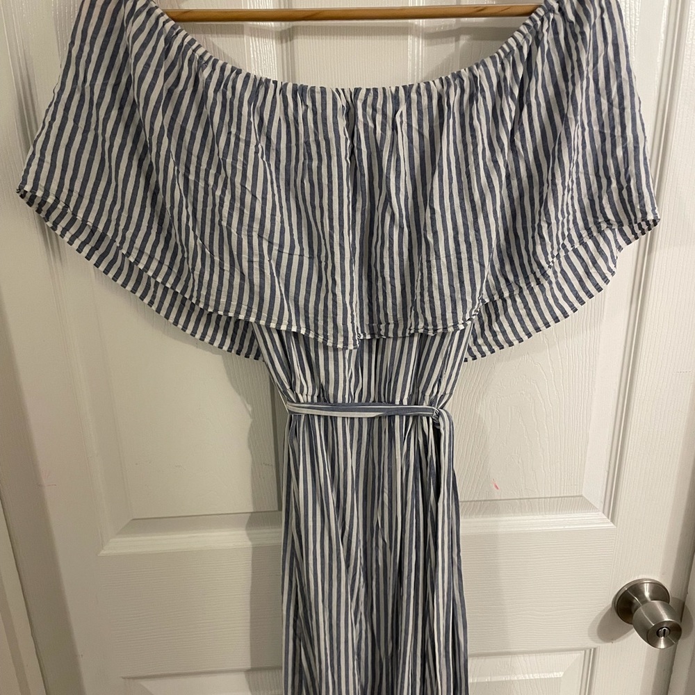 Off the shoulder seersucker dress